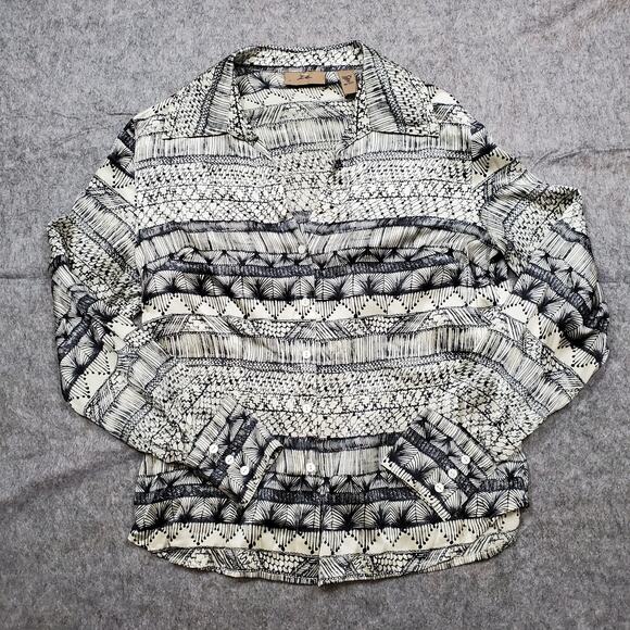 i.e. Top Womens Size 10 Silk Blouse Button Front Geometric Satin Aztec Western - Picture 1 of 10